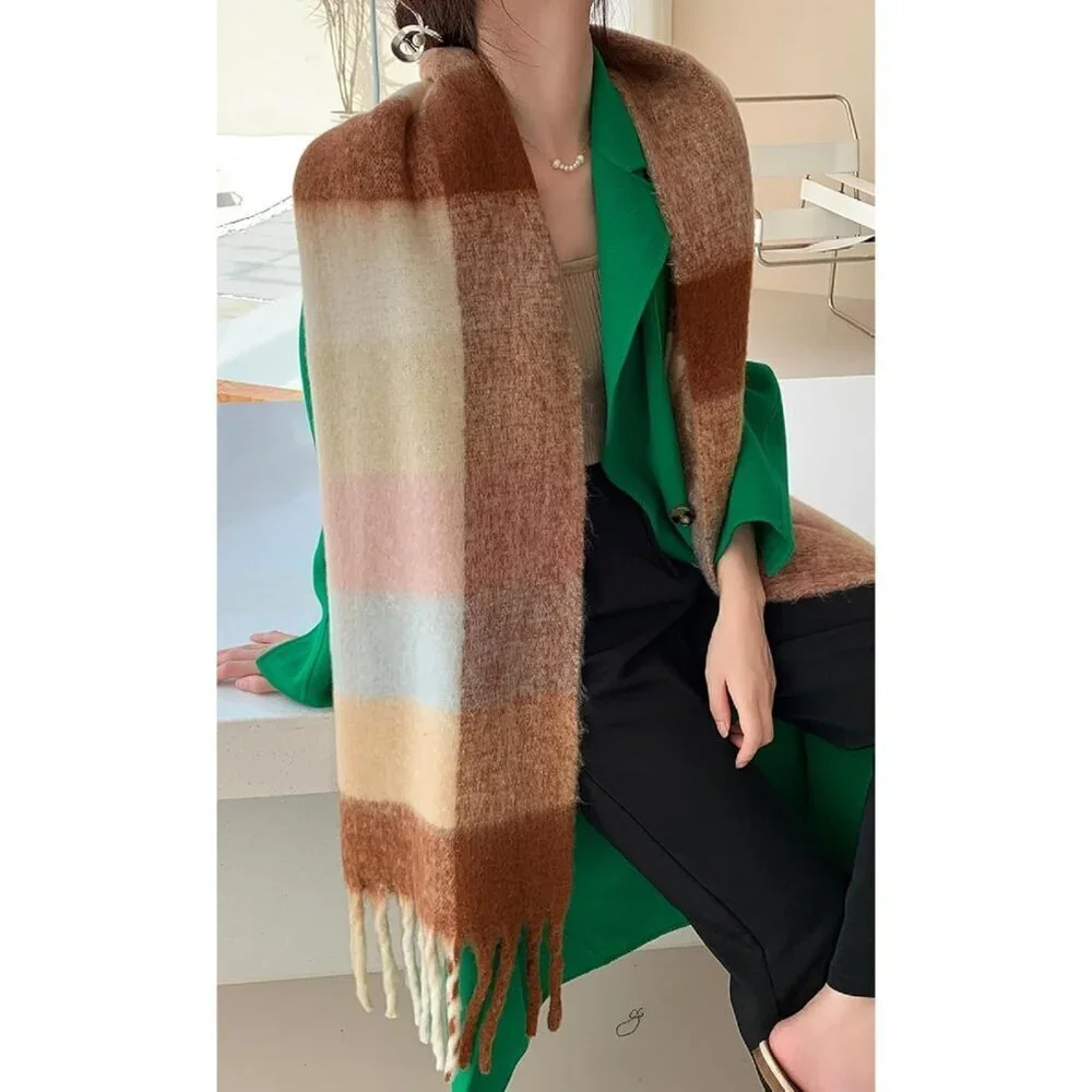 Women's Apricot Coffee Winter Warm Long Shawl Cold Weather Thick Blanket Scarfs
